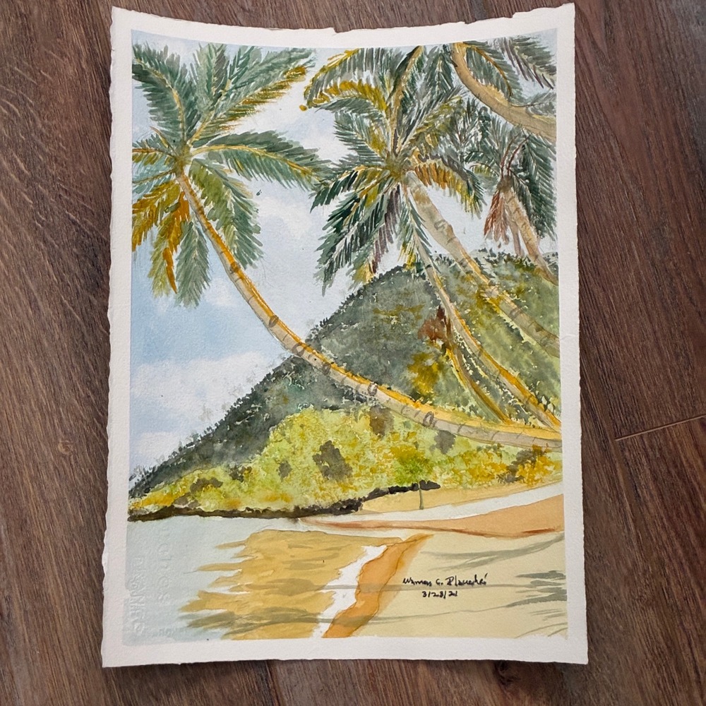 Warren C Plauche Original Watercolor Painting West Papua Indonesia Palm Trees